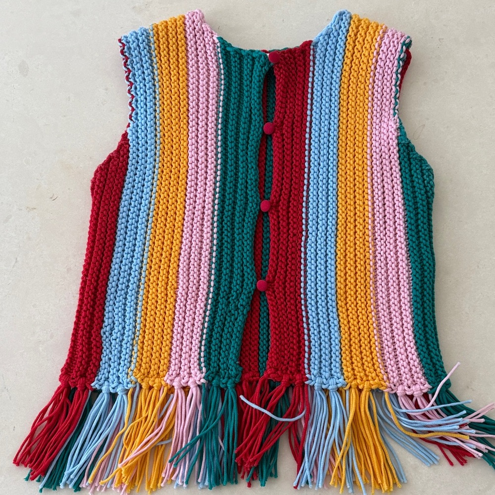 Line & Dot Colorful Knit Fringe Tank Top